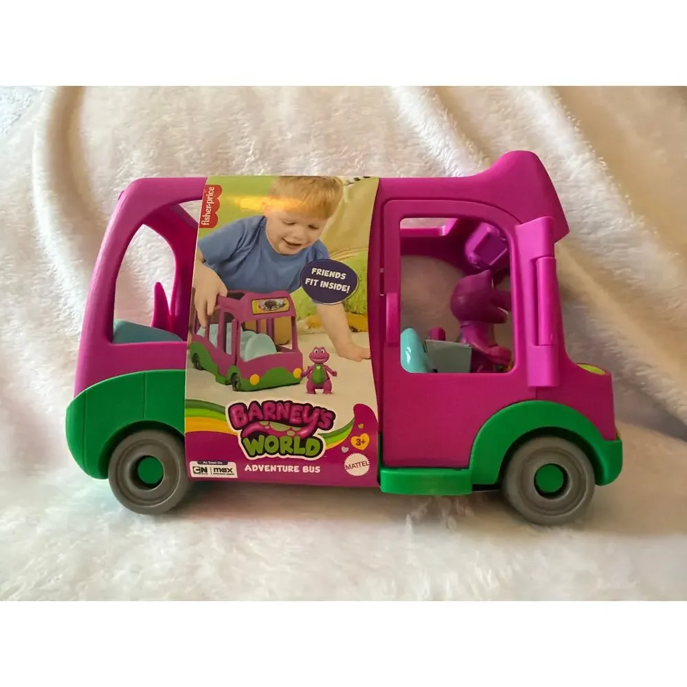 Fisher Price Barney's World Adventure Bus Push Along Toy Barney Figure Pink NEW
